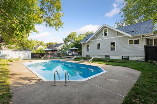 No matter your viewpoint, this yard is lovely with the pool & perennials.