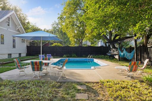 The pergola creates a perfect spot for the hammocks.