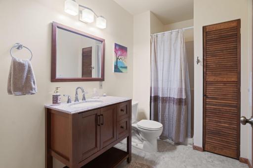 Updated 3/4 bath on the lower level.