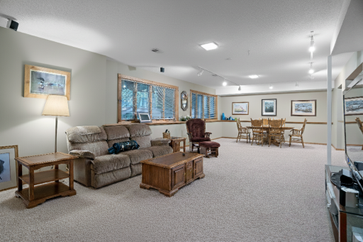 Large lower level family room with wet bar.