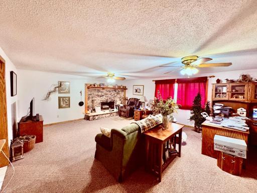 Living room with wood fireplace