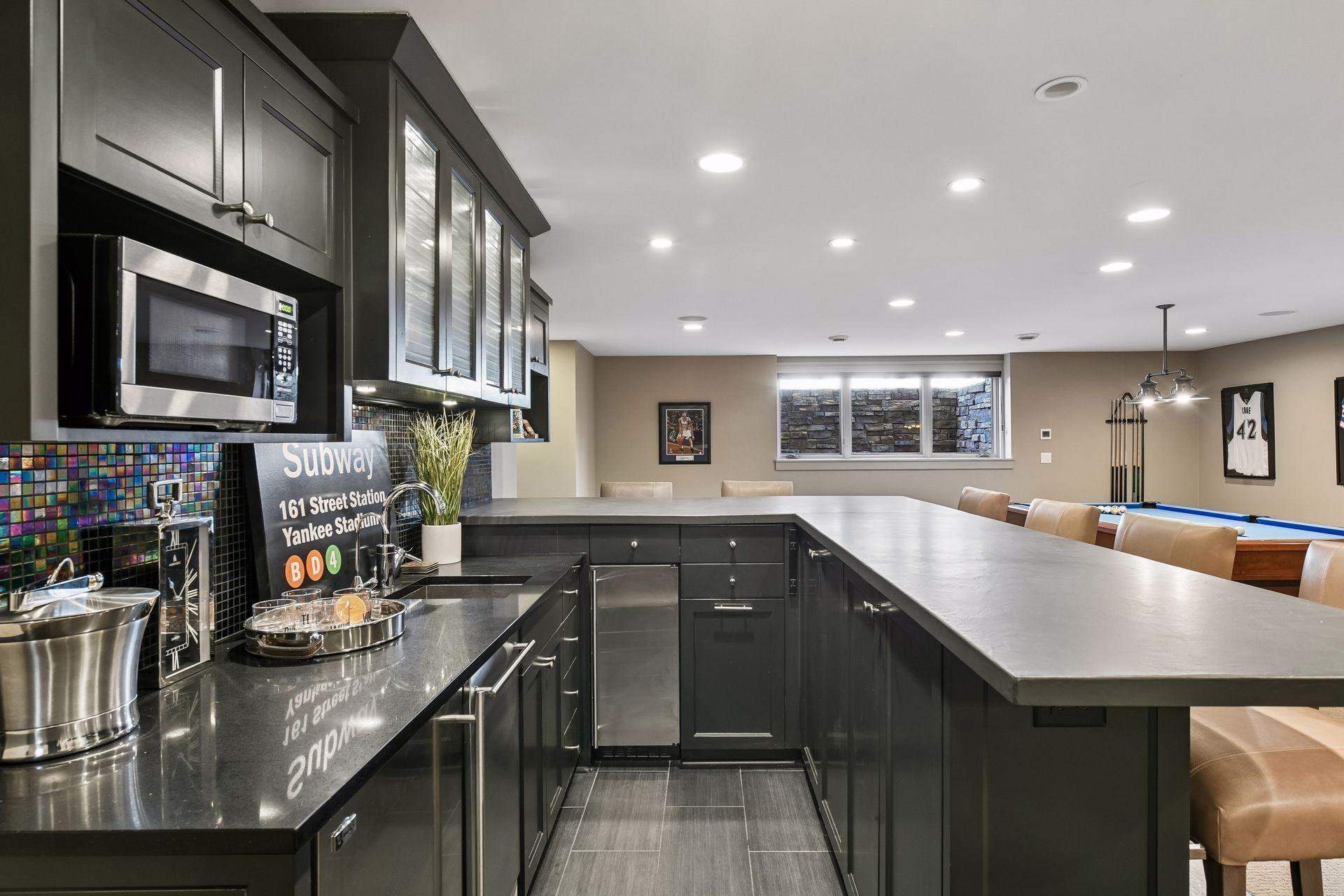 Full bar with concrete counters