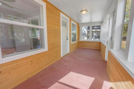 wood lined porch