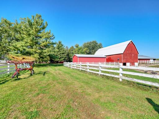 Viewing the back of the older barn and pastures.