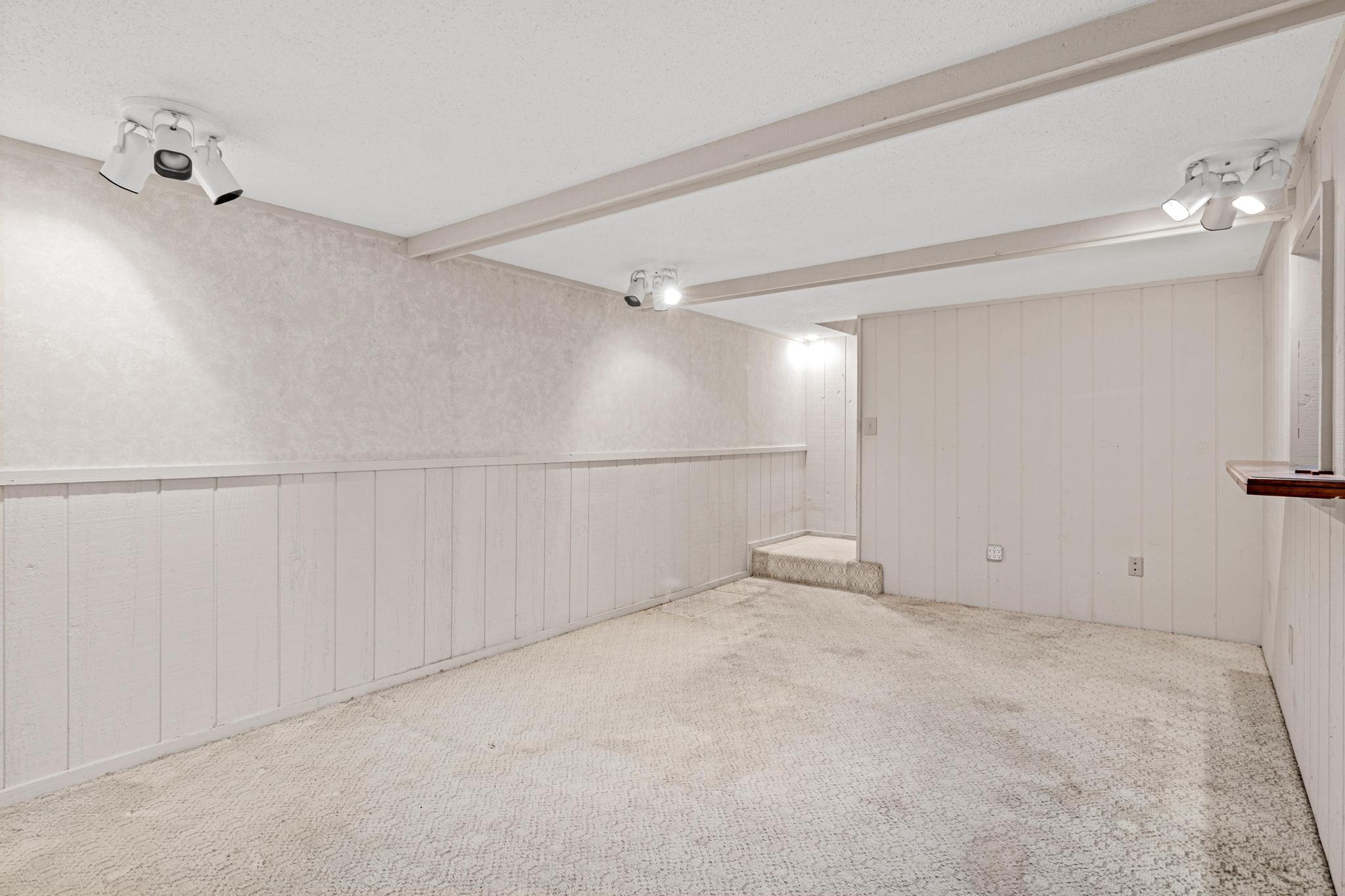 Lower Level Family Room-with a little effort, new carpet and paint will transform this room!