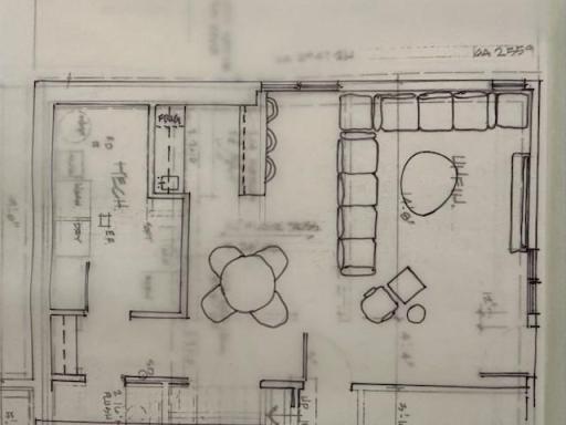 Seller's 1/4 scale schematic rendering of unfinished space finished as a second living/entertaining space