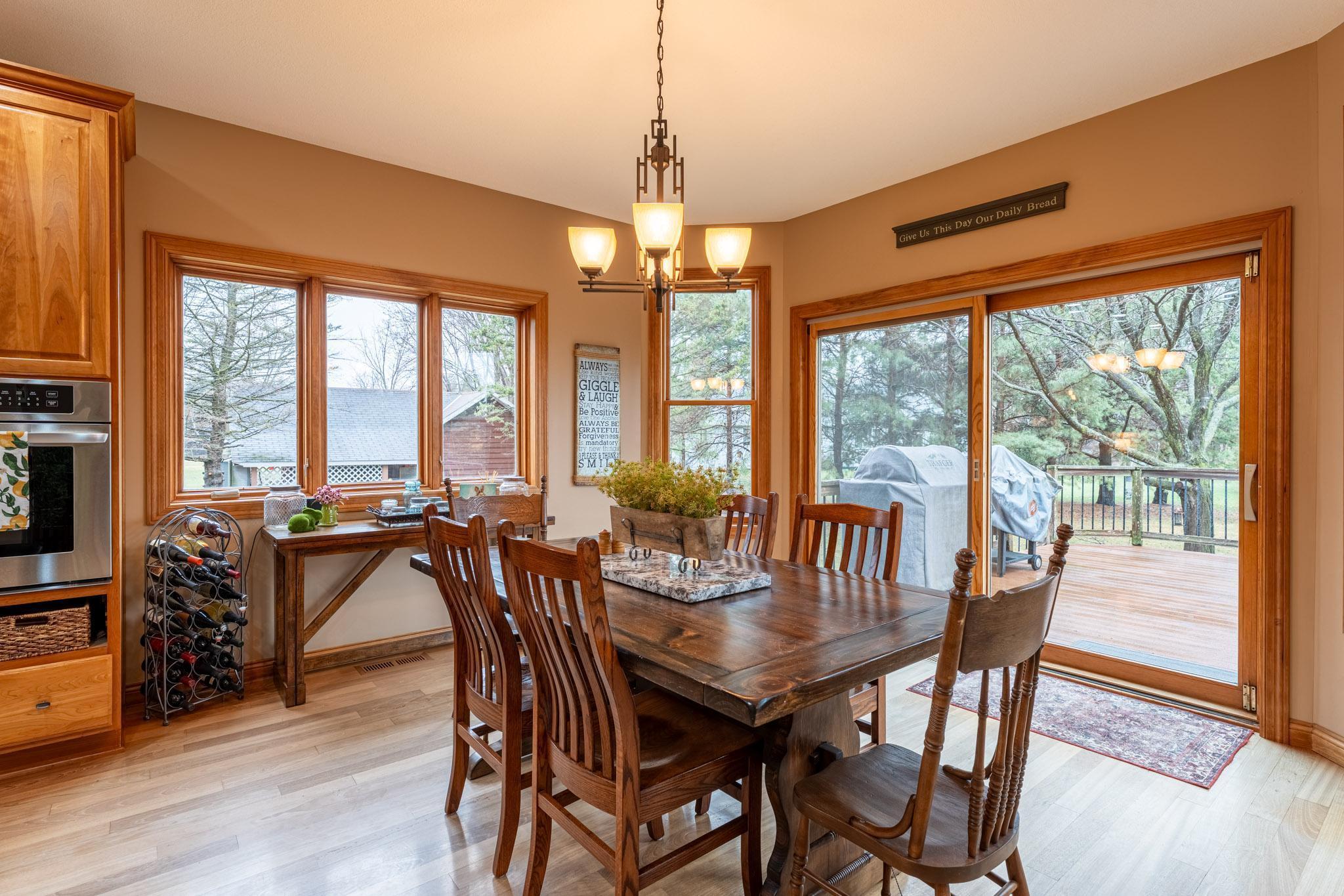 Sliding-door access from the dining room to the large 22.5 x 20 ft deck.