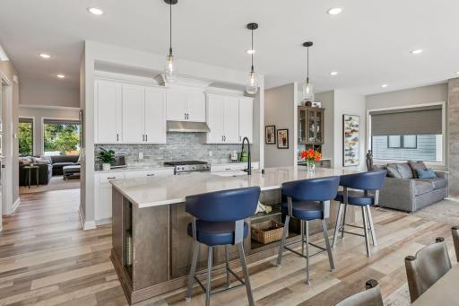 Kitchen Center Island Seating & View to Living Room