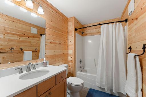 Lower level full bath with tons of storage