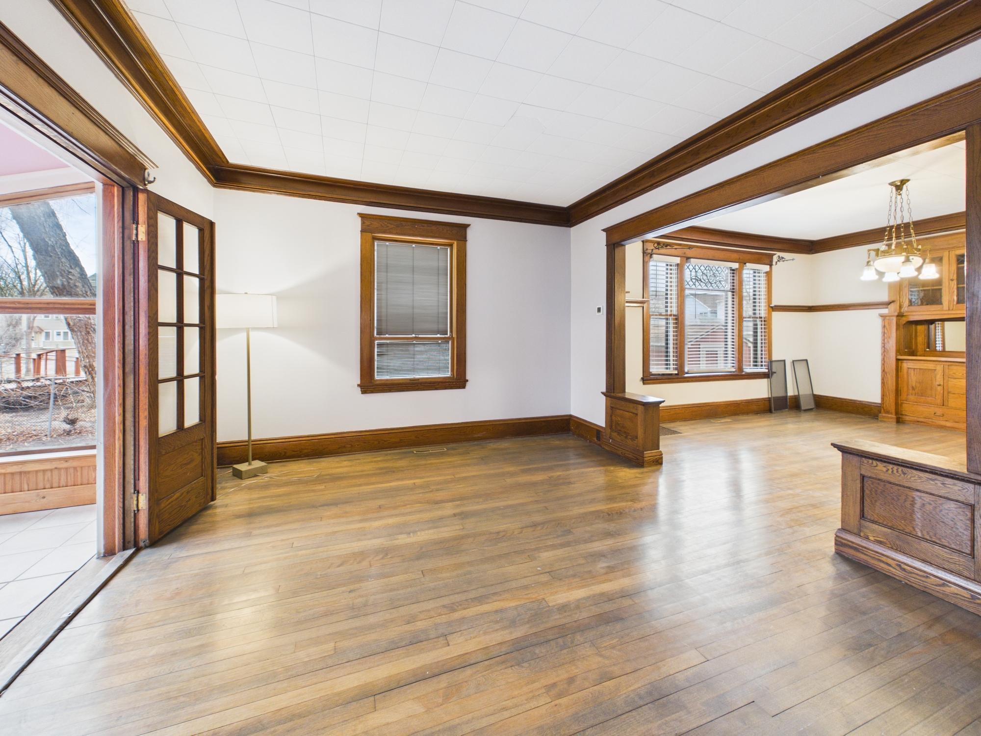 Main floor dining room, living room and entry to front sunroom - 3032 Longfellow Ave., Minneapolis