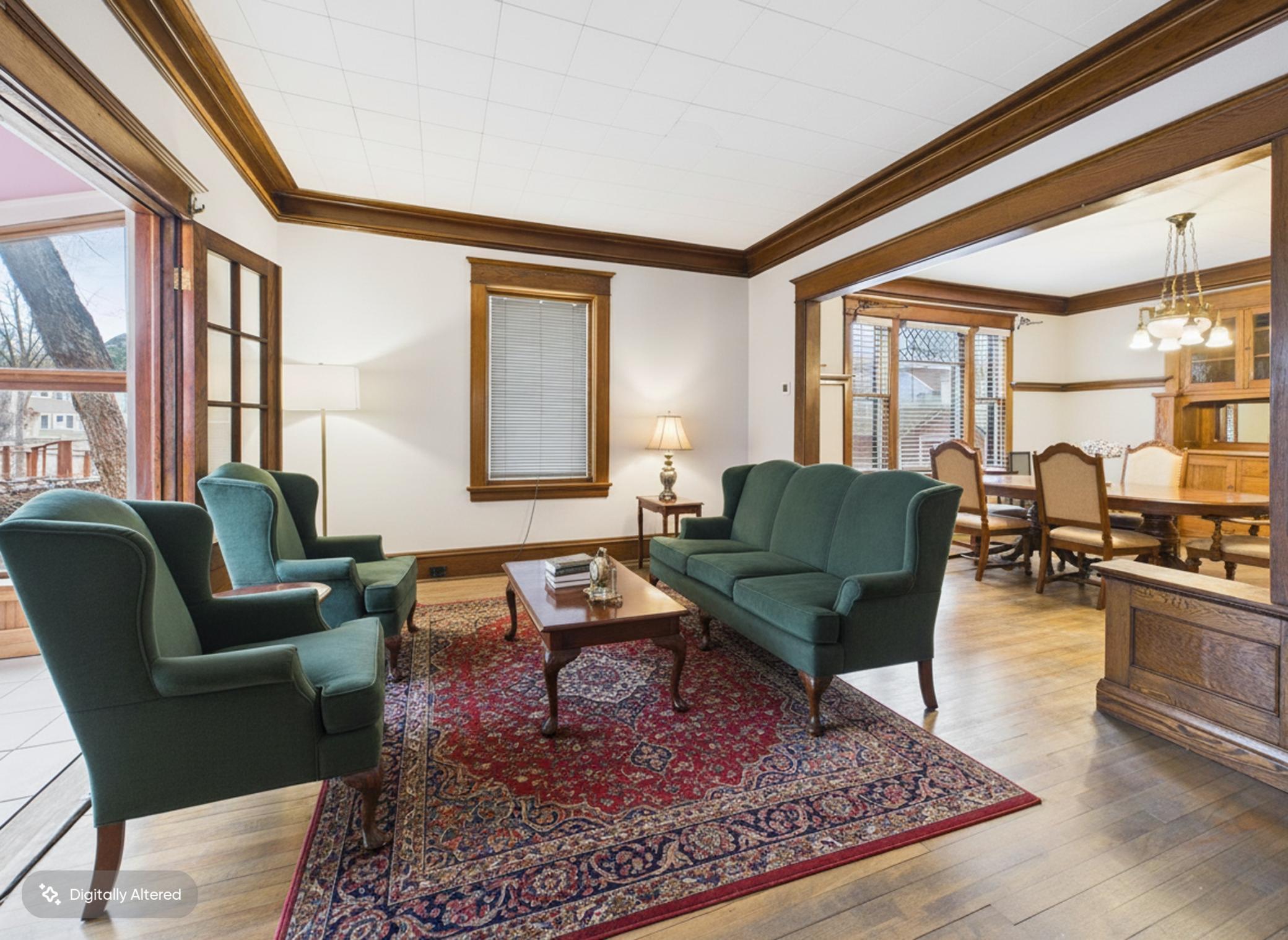 Virtually staged main floor living and dining room