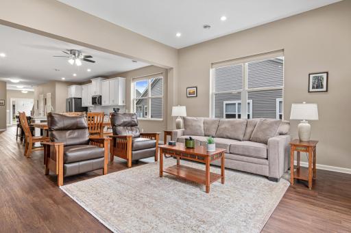 One-level living at its finest! This 2022 end-unit features an open concept with a seamless flow from the living, dining, to kitchen. Boasts a main-floor owner’s suite, quartz countertops, natural light, stainless appliances, and a private patio.