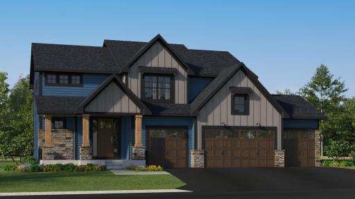 (Exterior rendering, actual homes finishes will vary) Excellent curb appeal on the Carmel floorplan! This home boasts 6 beds and 5 baths and a 4-car garage.