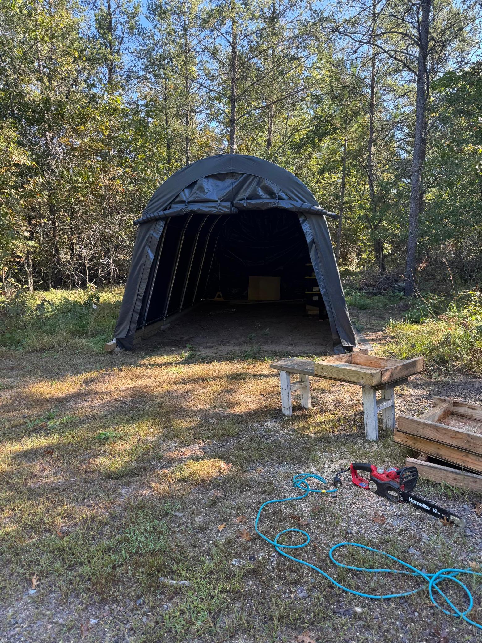 The covered vehicle storage is great for your bike, or other toys to keep them out of the weather.