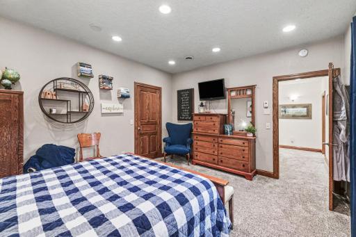 Basement west bedroom - egress window, recessed lighting, and large walk in closet. Bathroom is just out the door to your right!