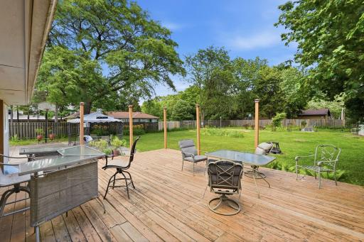 Massive deck with solar lights. Perfect for entertainment!