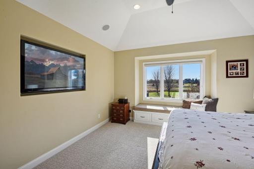 Built in slot for the TV in the primary. Great addition along with the windows that overlook the sport court in the backyard.