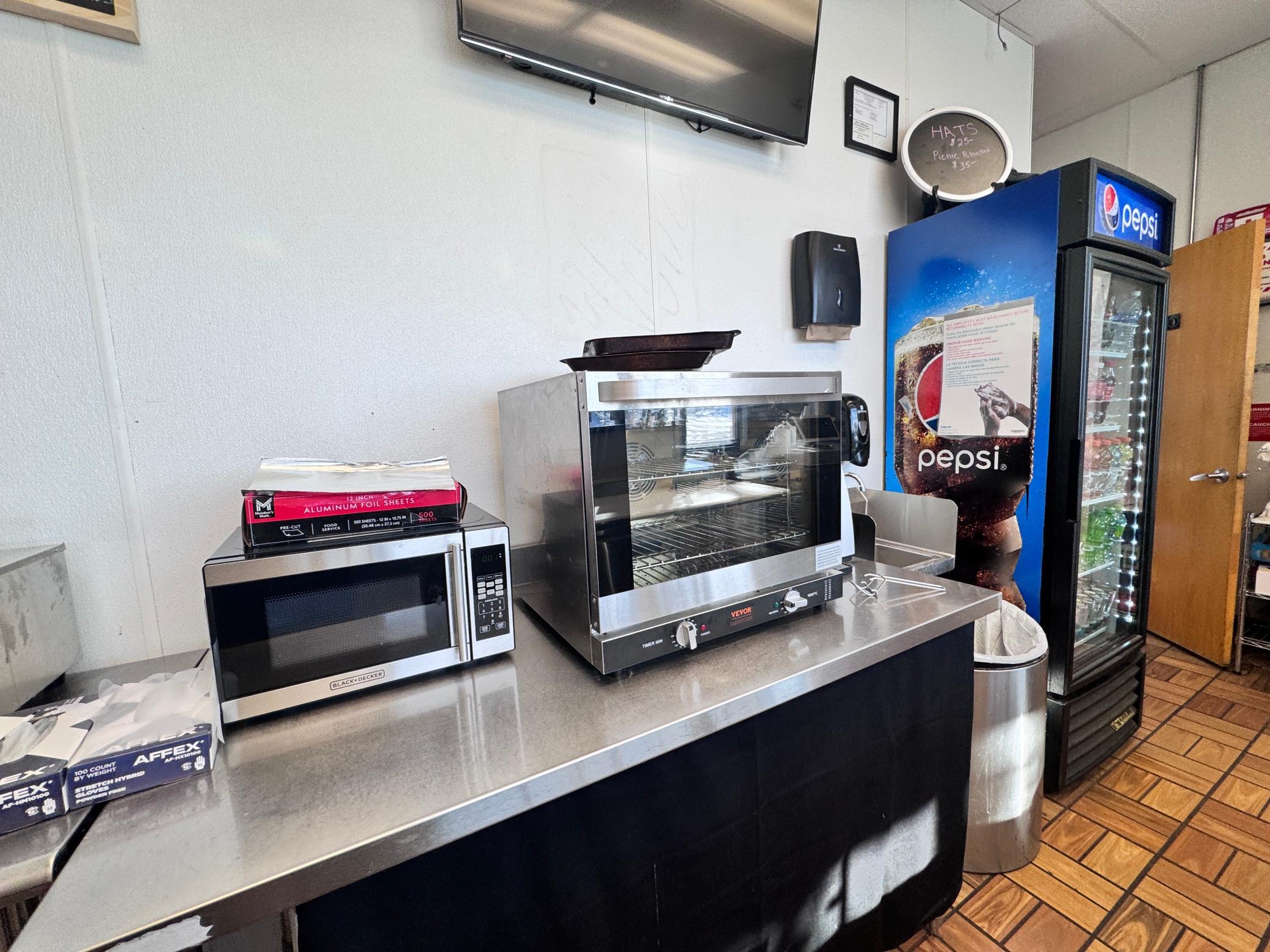 New Vevor Toaster Oven located directly behind the sandwich prep area