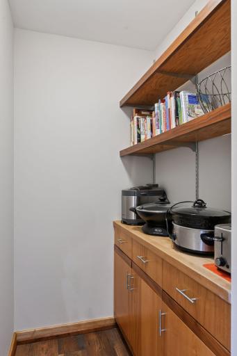 Pantry space off the kitchen provides great storage for small appliances, canned and dry goods