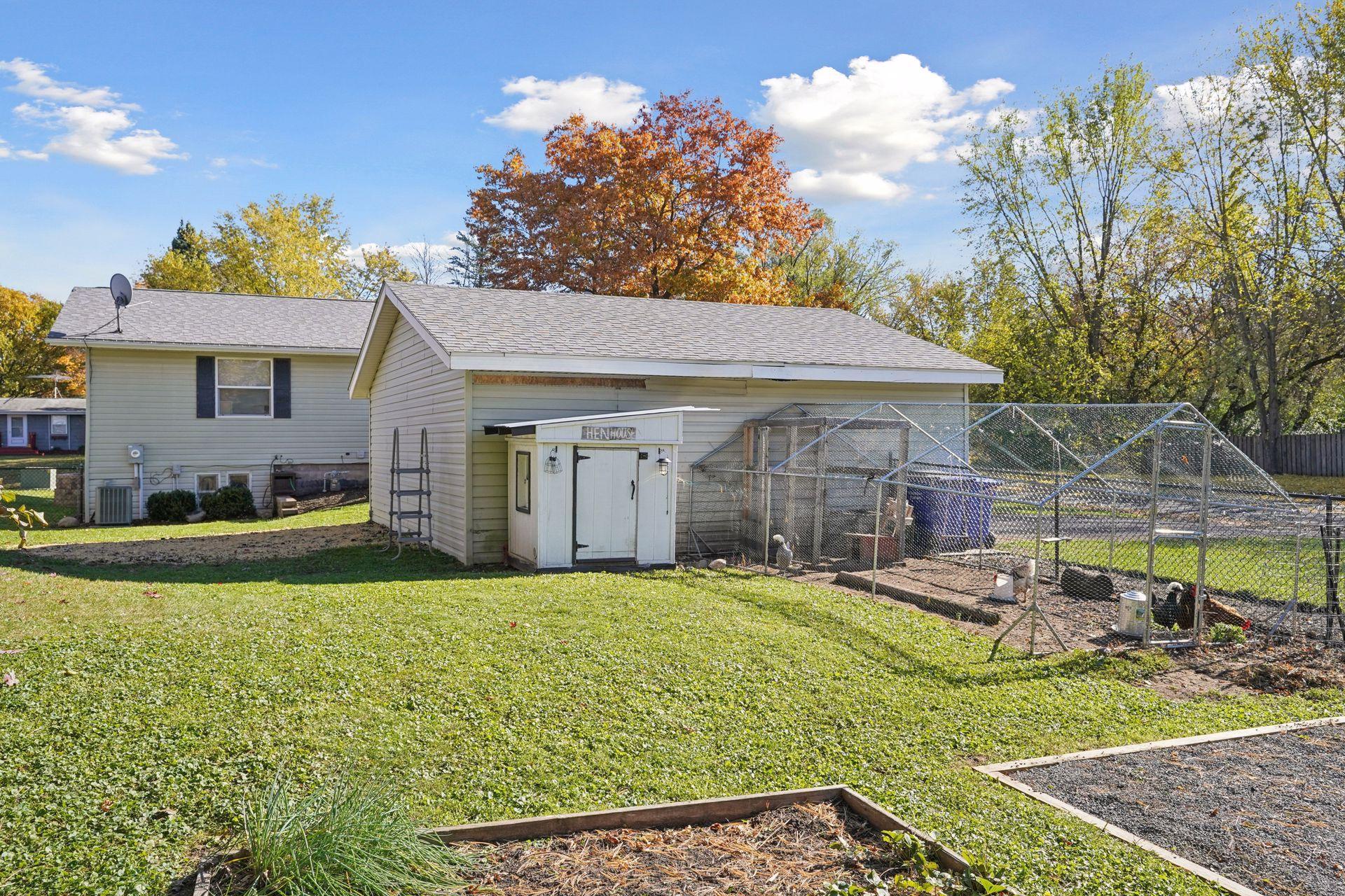 Chicken coop and fenced run