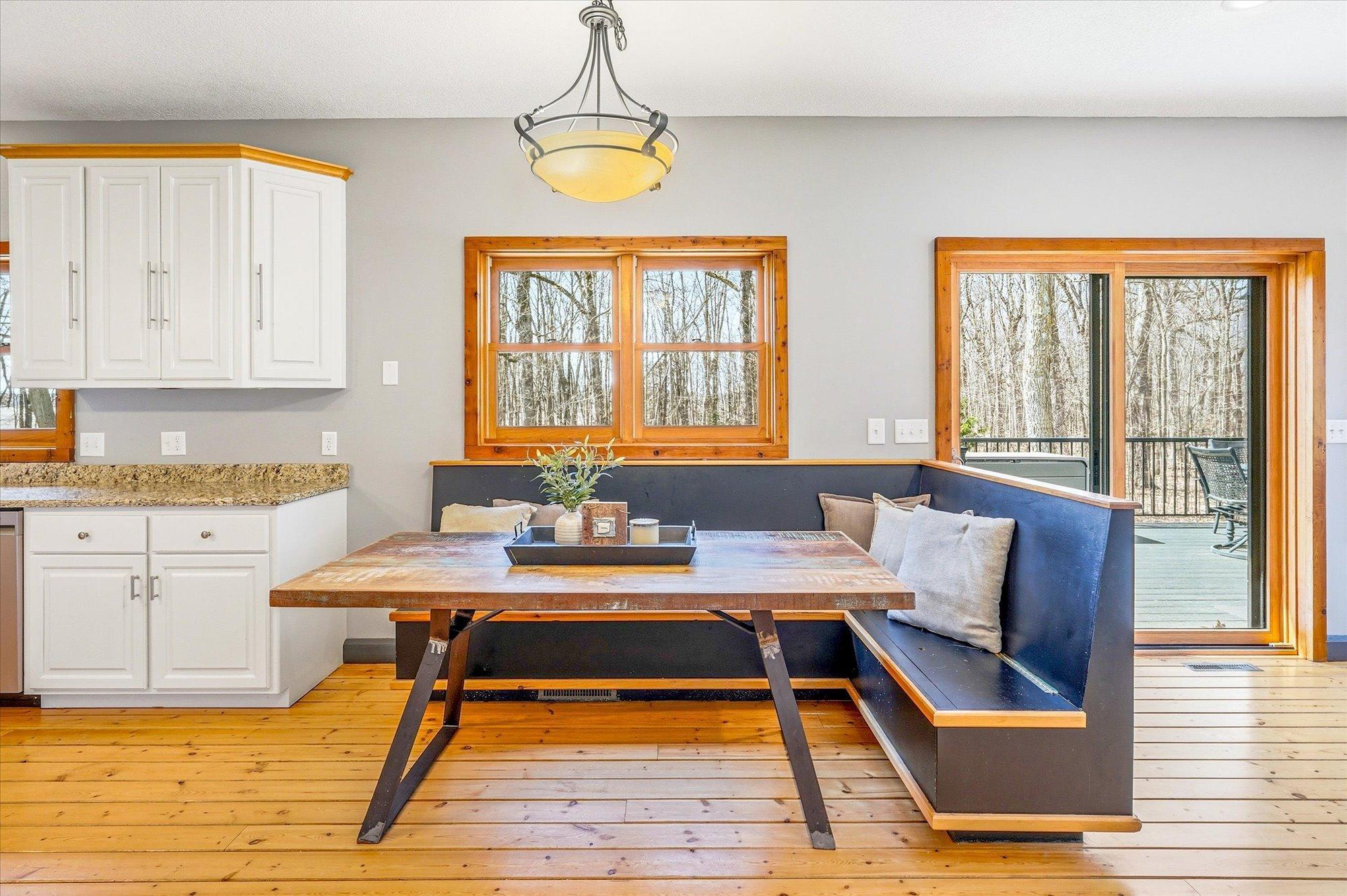 The built-in breakfast nook is a great space for casual bites or morning coffee.