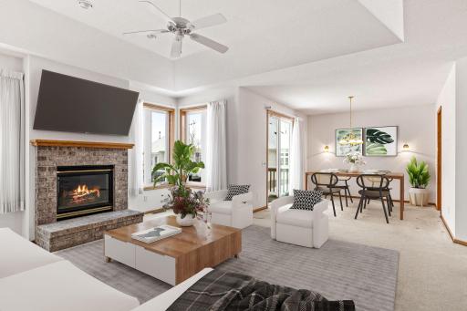 Bright and airy living room and dining room great for hosting family and friends. (photo is virtually staged).