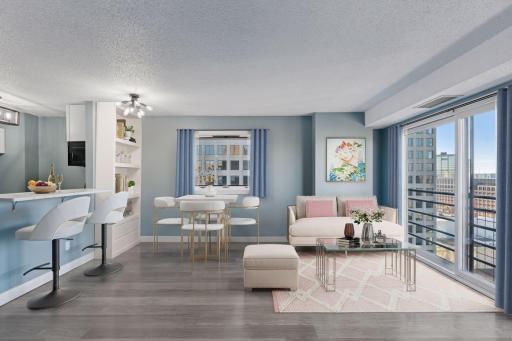 Virtual staged studio and window treatments