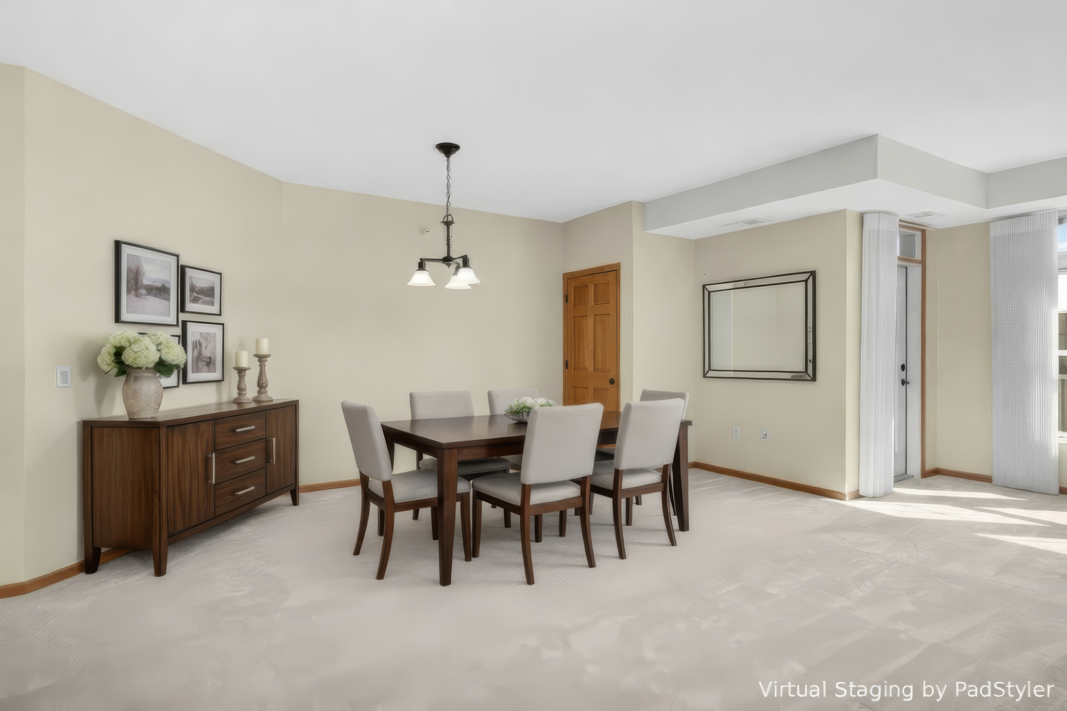 Virtually Staged Photo. Generous dining room space.