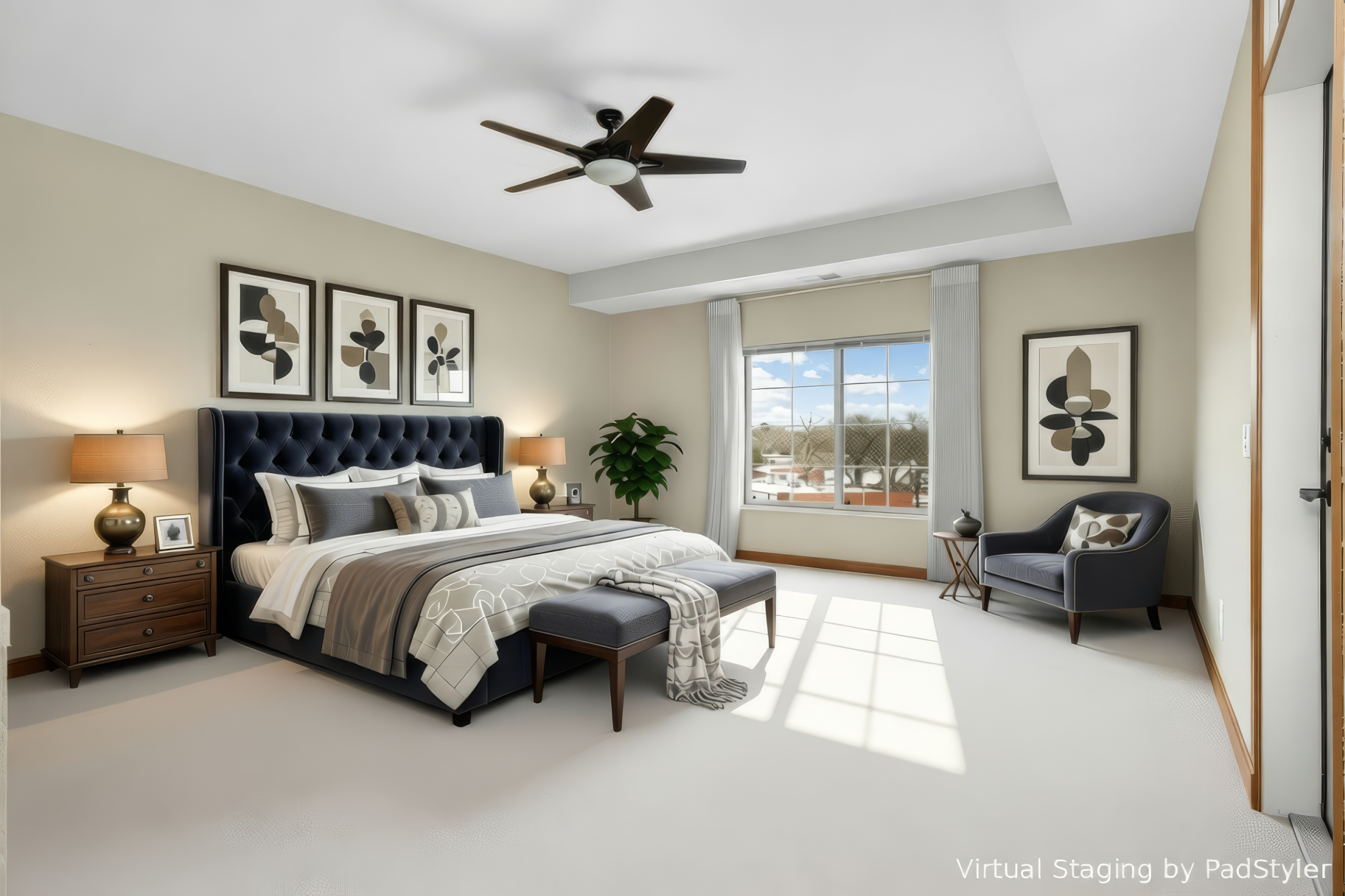 Virtually Staged Photo. Spacious owner's suite with private bath and walk-in closet.