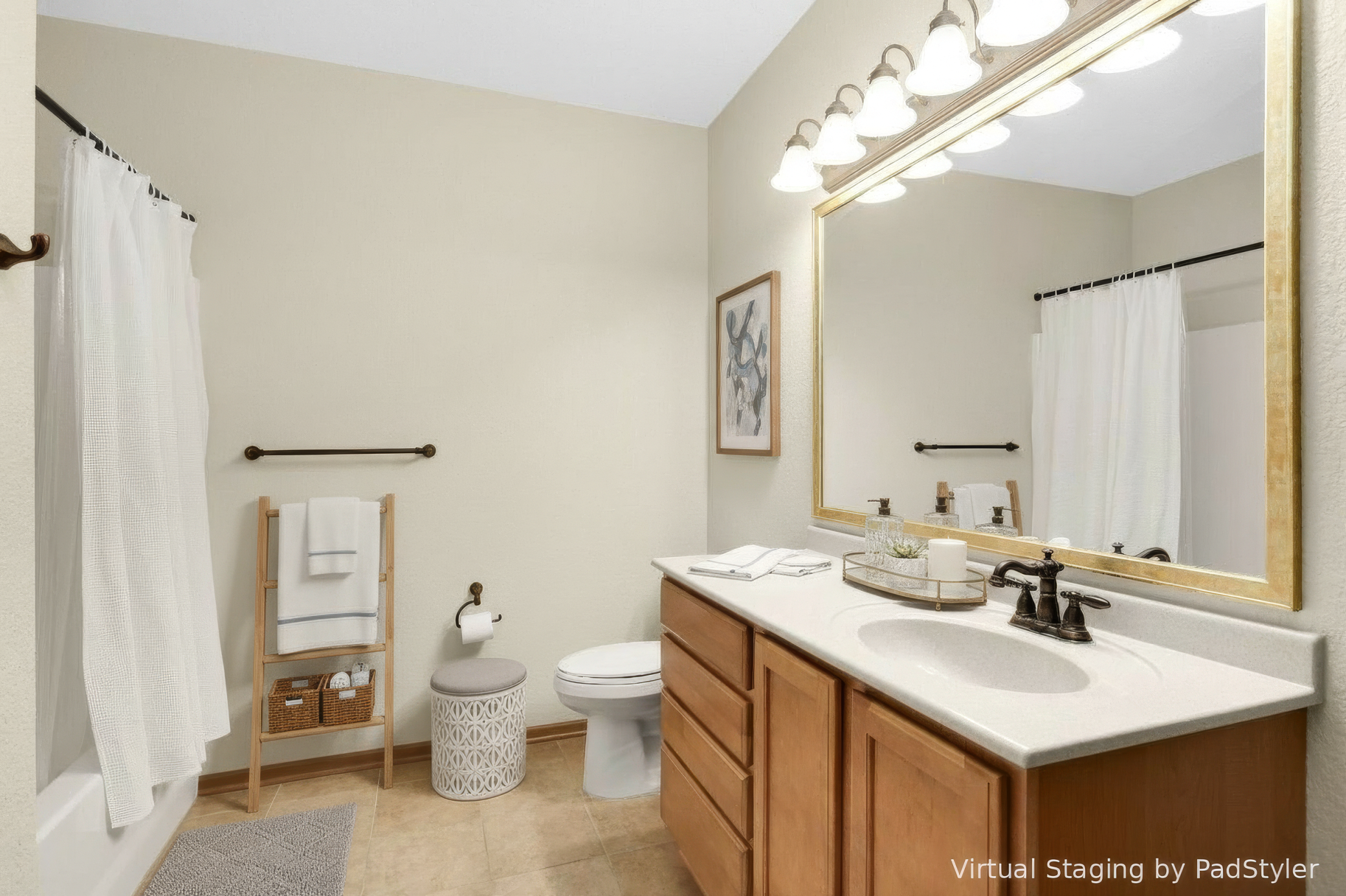 Virtually Staged Photo. Full guest bath.