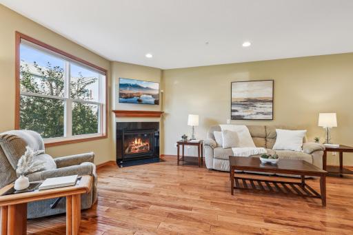 Welcome to 9534 Roosevelt Drive — a charming townhome nestled on a quiet, tree-lined street in Chanhassen. You are greeted by a spacious living room with a granite surround gas fireplace and large windows with abundant natural light.