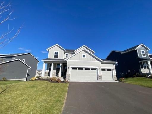 Lovely New 5 bedroom home! Move right in: New Home with warranties without the wait Charming front porch for your rocking chairs or Adirondack chairs! Huge 3-car garage! Finished Basement w/ bedroom and bathroom, and sun-filled basement with Walkout!
