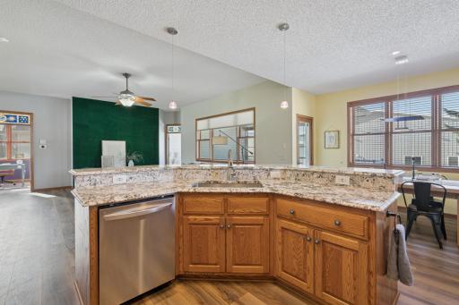 Large island area provides plenty of counter space.