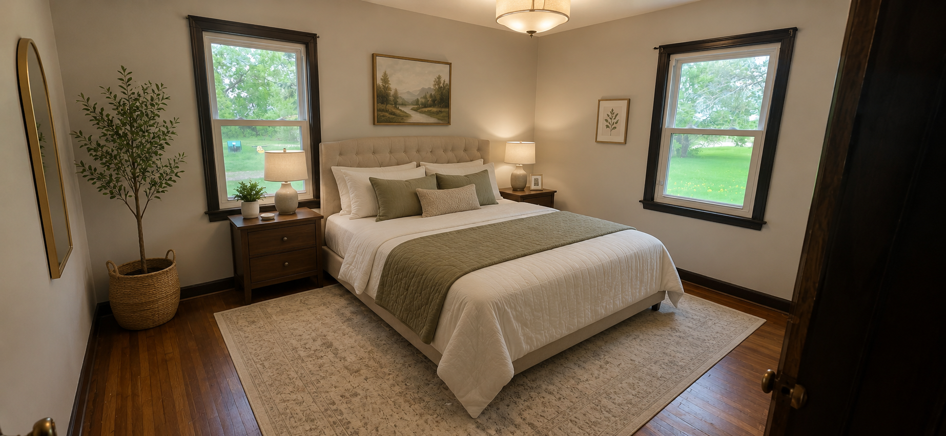 Bedroom 1, virtually staged as the primary bedroom