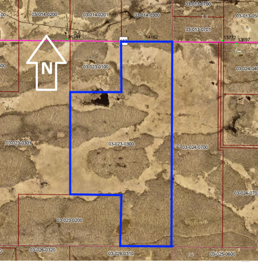 XX 330th st 240 acres Bradbury township blue outline N arrow.PNG