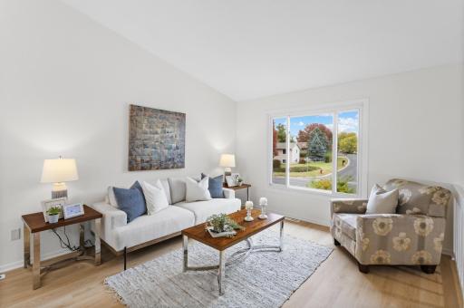 Main Level: living room with new flooring and fresh pain