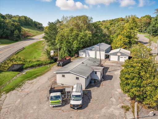 Aerial view of the property taken in the fall - trucks and dumpster have been removed.