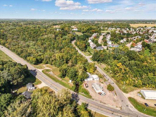 Aerial view of the property which is at the corner of County Road 35 and Baker Avenue