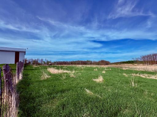 Fenced in behind the barn