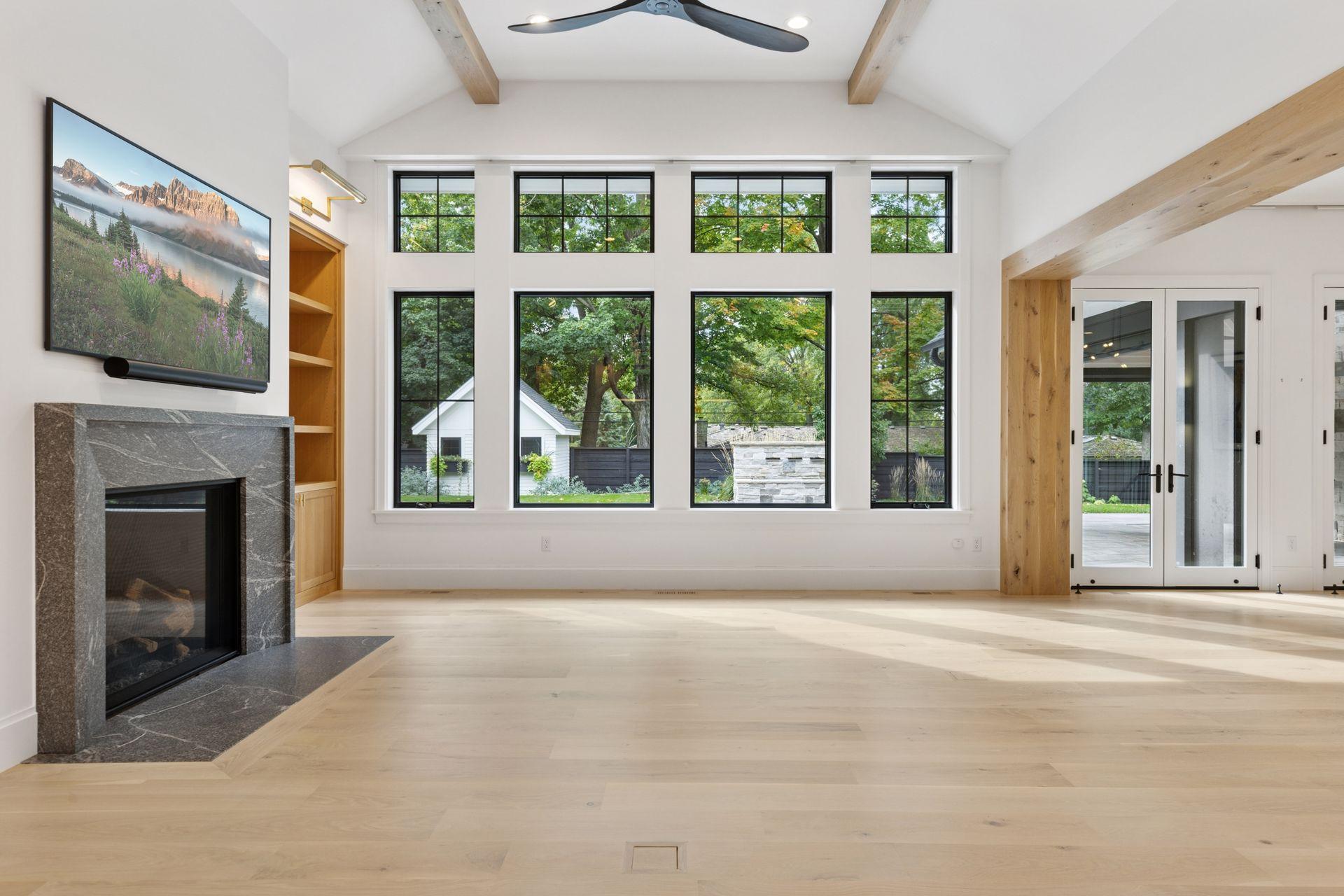 View of private backyard with shed, fountain and privacy fence