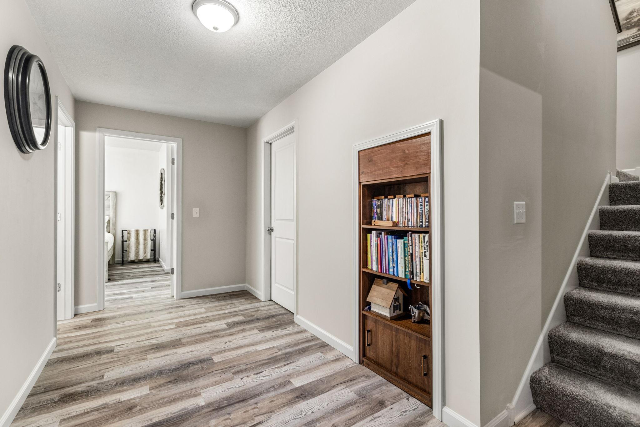 Bookcase leads to under stairs storage