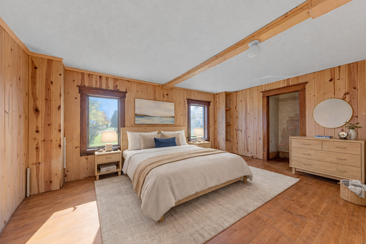 Cozy cabin 2nd bedroom with natural light...virtually staged