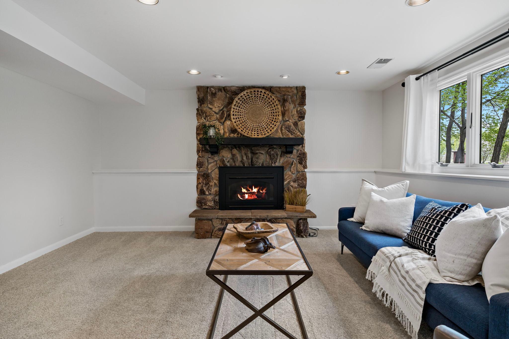 Stunning stone gas fireplace