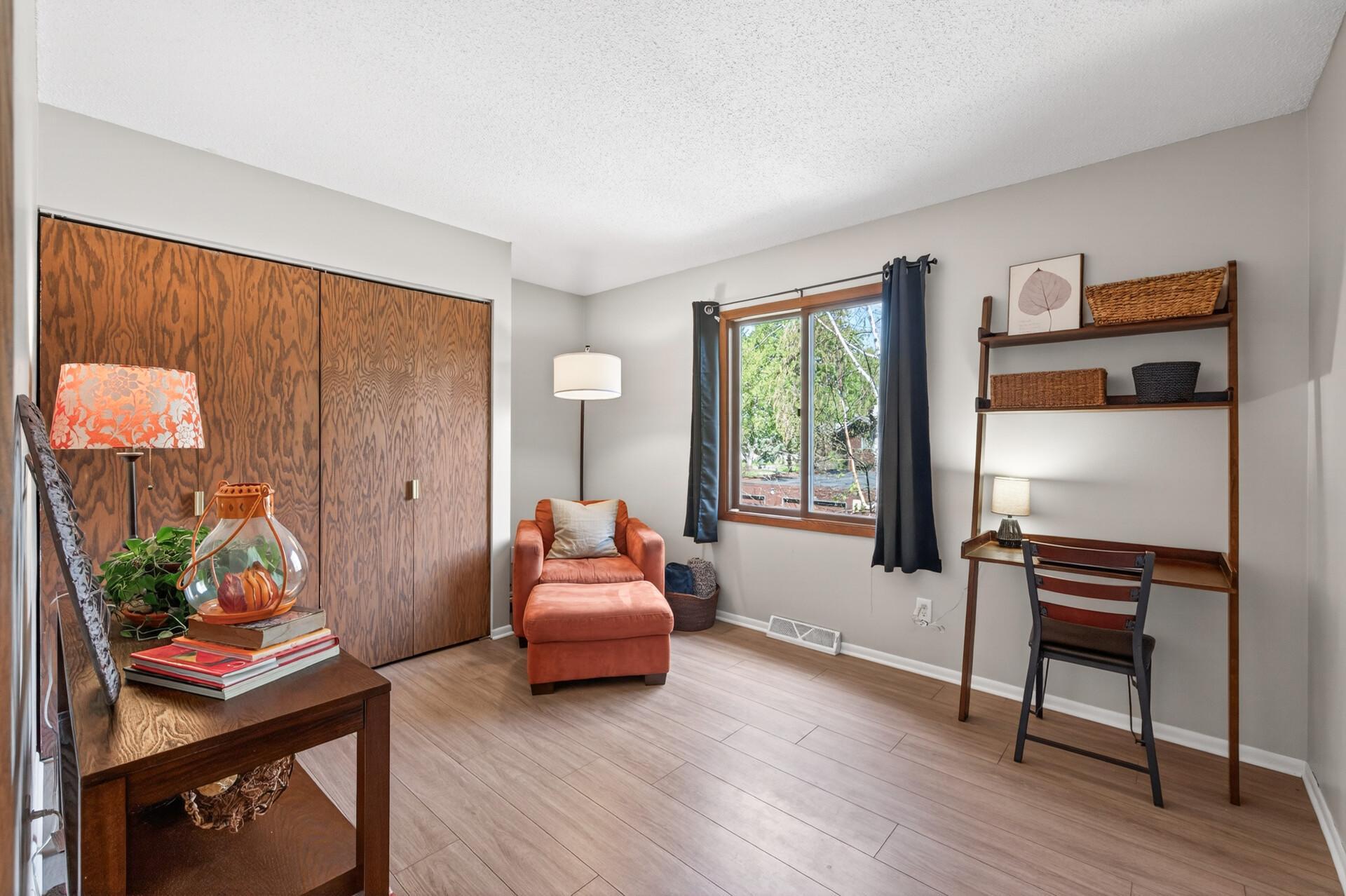 Upper-level bedroom, currently used as an office.