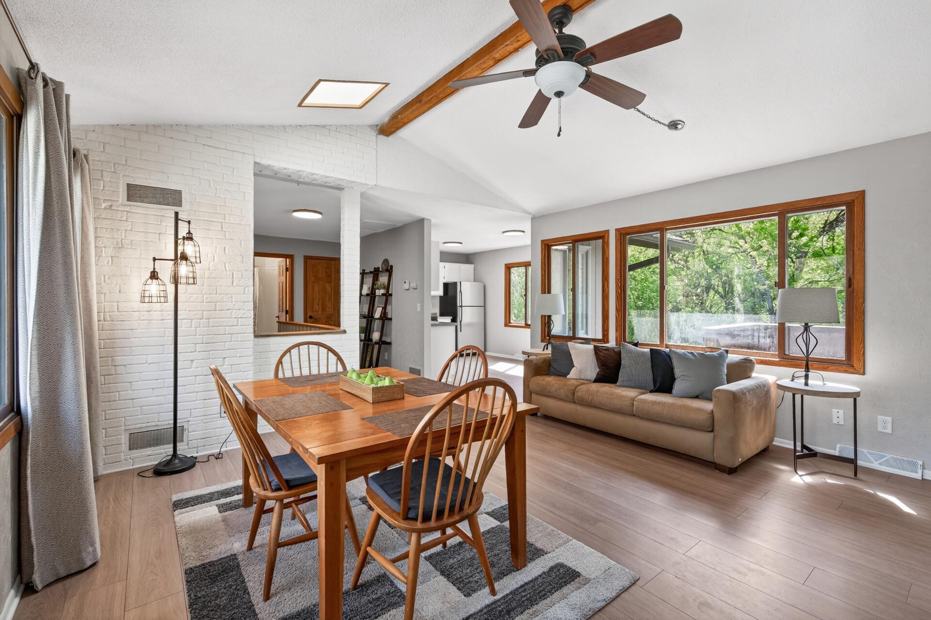 Vaulted ceilings and a skylight