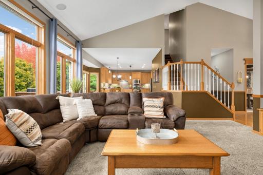 The open-concept main level floorplan featuring vaulted ceilings!