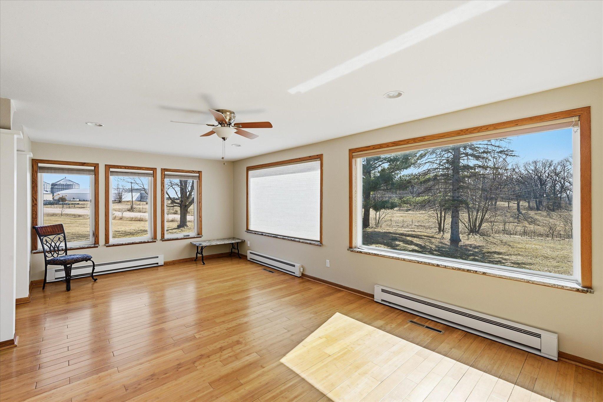 Picture windows in primary bedroom