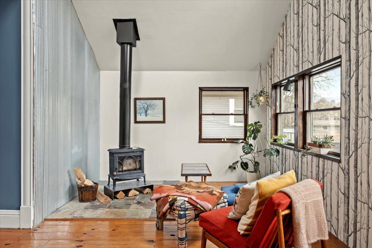 Family Room with Wood Stove