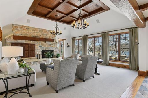 Spacious living room with fireplace and fabulous natural light