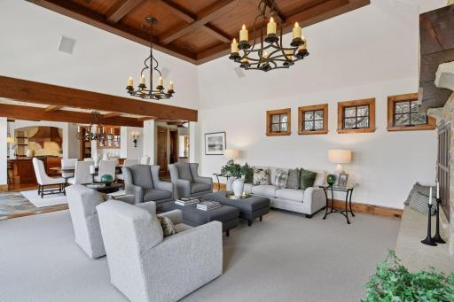 Appreciate the detailed ceiling work and warm wood throughout